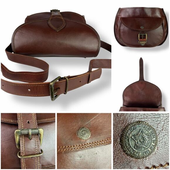 Vintage Distressed Handmade Rugged Rustic Saddle Bag Crossbody Buffalo Leather - Picture 11 of 13